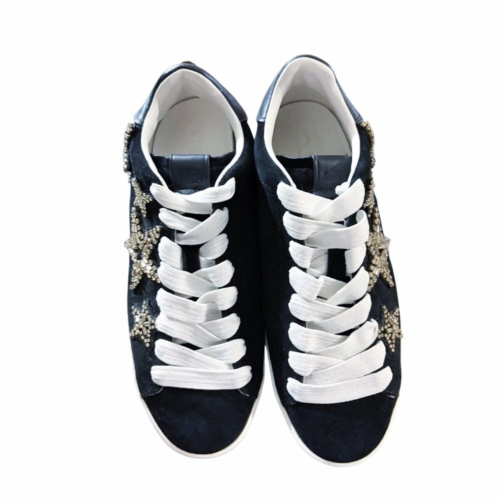COACH Rhinestones Embellished Stars Black Suede Lace Leather Sneakers 8 - Picture 3 of 7